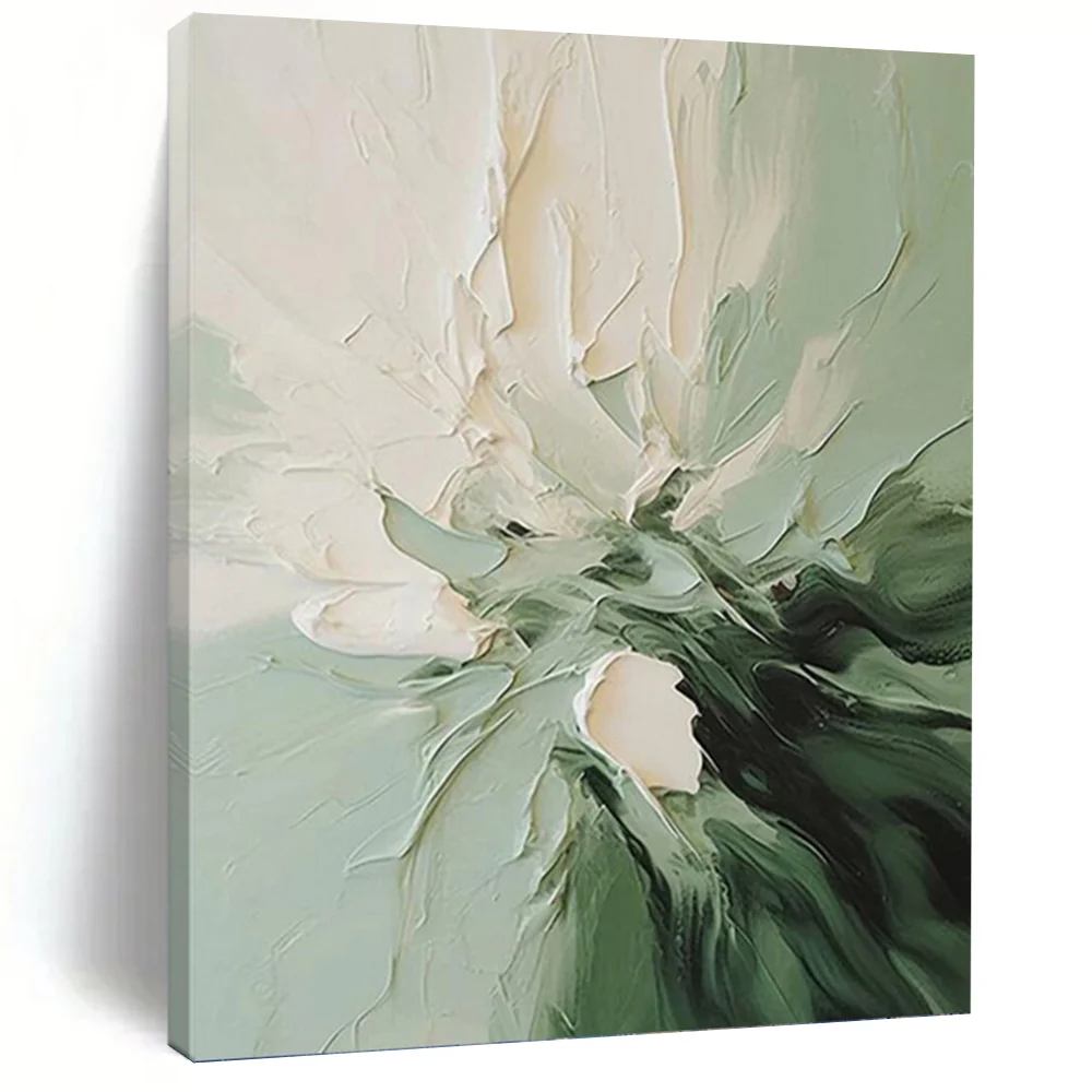 Floral_Flower_Green_White_Textured_Artwork_YVZX9 wall art